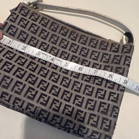 Fendi Zucchino Mini Bag Navy White FF Logo Slouchy Baguette Shoulder Purse - Picture 11 of 15